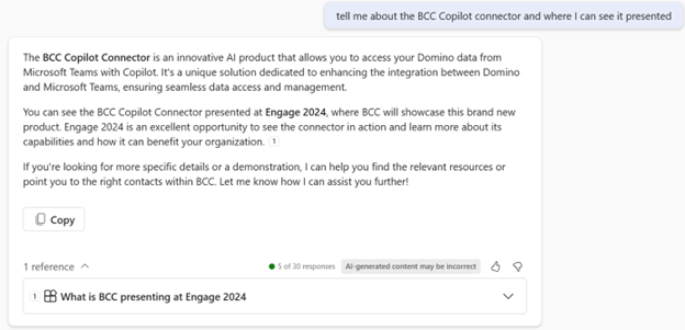 Screenshot of BCC Copilot Connector