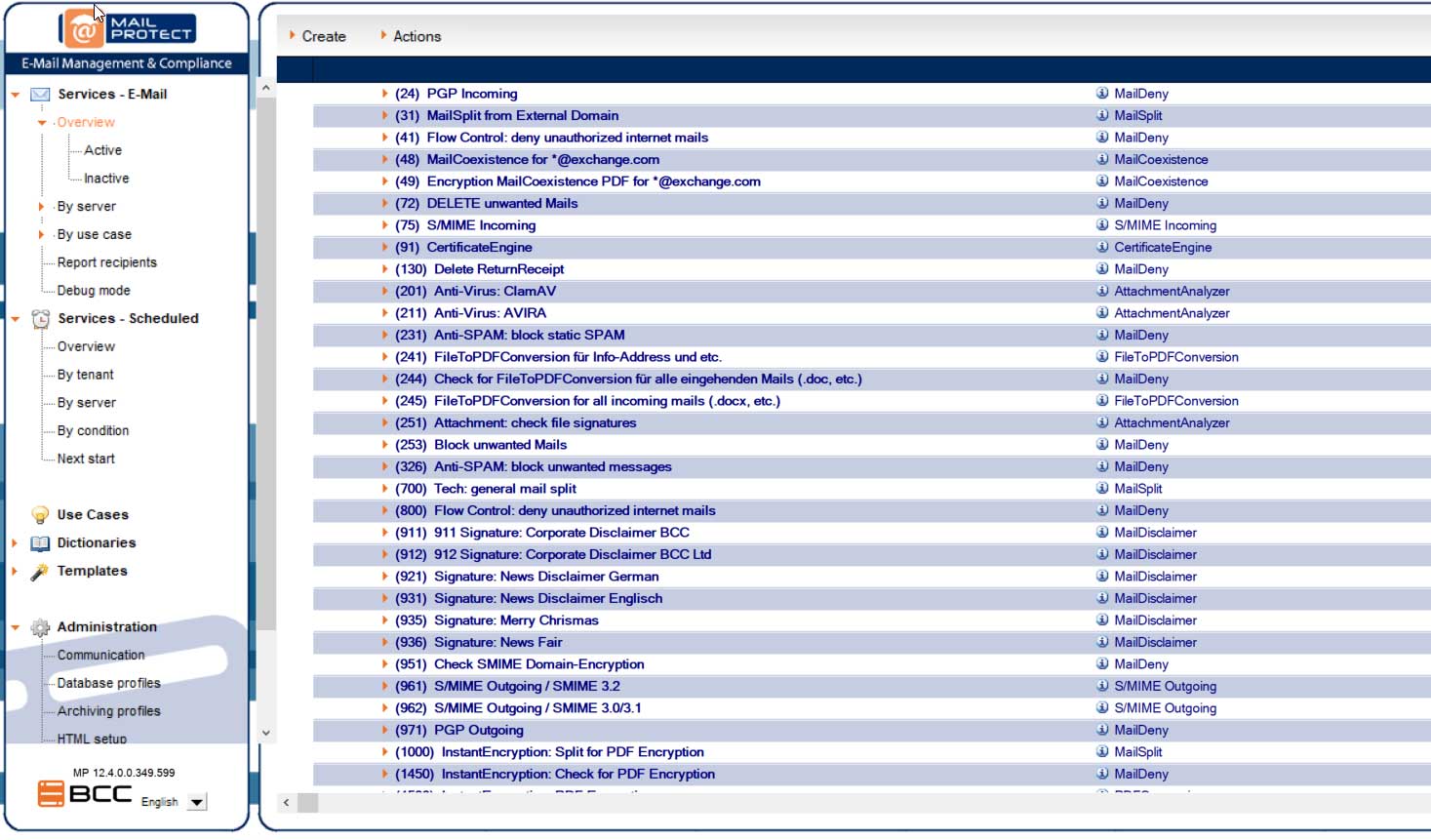 Screenshot of BCC MailProtect
